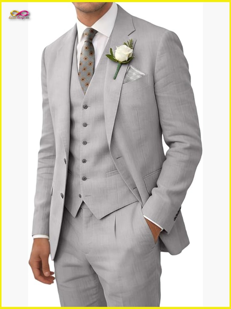 Retro Linen Summer Suit Slim Fit Lightweight Breathable Three Piece Tuxedo